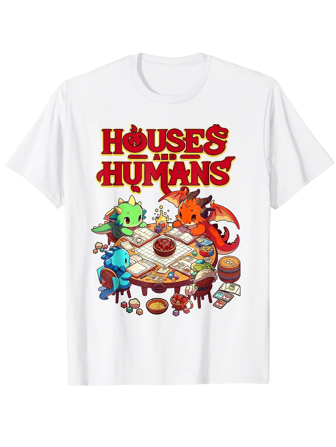 تي شيرت ألعاب RPG Parody من Houses & Humans - تصميم مضحك مستوحى من Dungeons Dragons مع تي شيرت برسومات Dragon