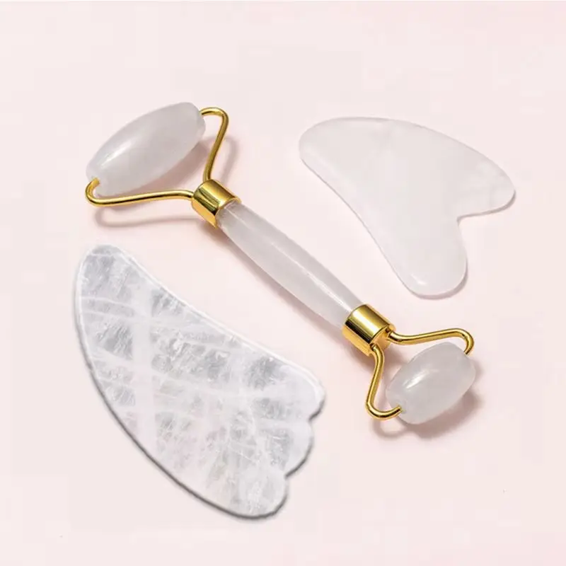 

Natural White Crystal Jade Roller Gua Sha Board Natural Cold Therapy Mask Set Anti Aging Jade Facial Massage Wrinkle Skin Care
