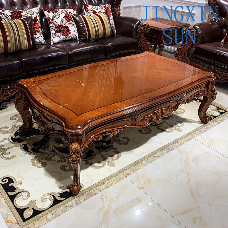 Solid wood carving coffee table simple modern piano paint American style with storage drawer