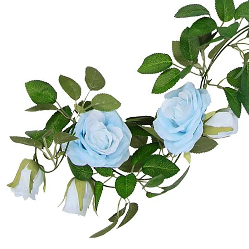 3 Pcs Artificial Rose Vine Garland Total 32.5 Ft Silk Flower Hanging Baskets Plants For Indoor Outdoor Home (Blue)