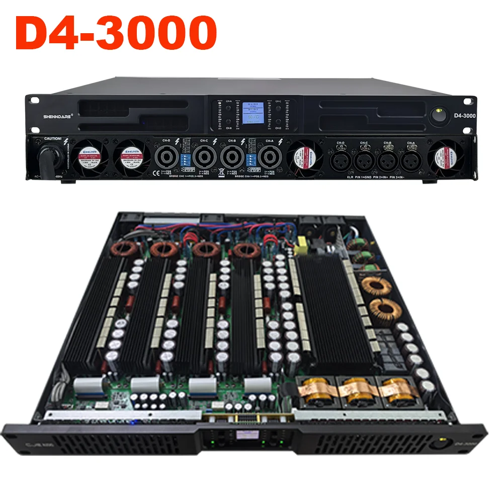 ShennDare D4-3000 2 Ом Стабильно работающий 4x6800 Вт 2 Ом Профессиональный цифровой аудиоусилитель мощности 2/4 Канальный DJ сабвуферный усилитель Линейный массив акустических систем Усилитель звука 4x3000 Вт 8 Ом