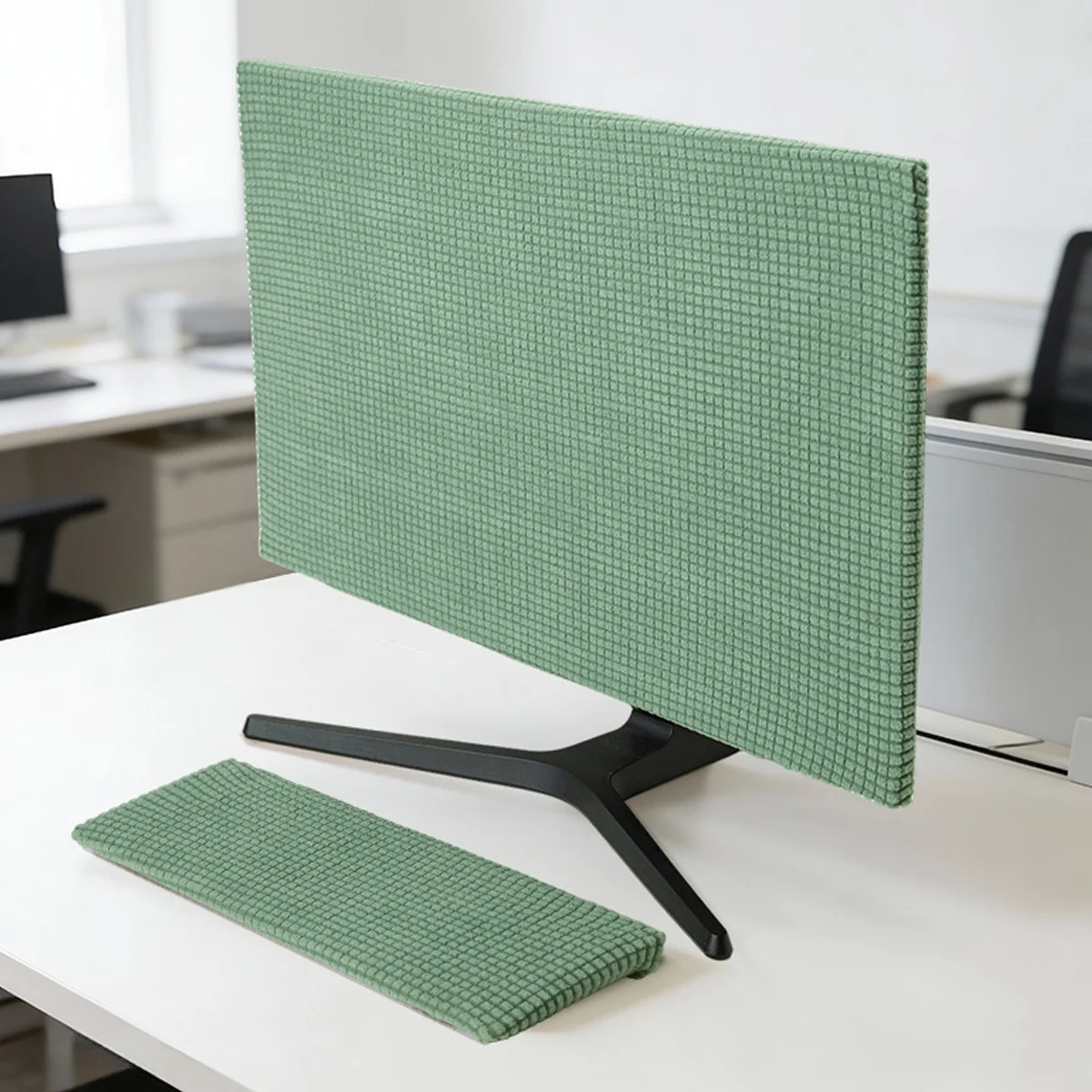 Computer monitor dust cover 2-piece set (1 Monitor cover and 1 keyboard cover) elastic, suitable for 24-30 inch monitors