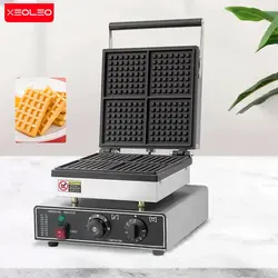 XEOLEO Commercial Waffle Maker 4PCS Square Shape Waffle Machine 1600W Waffle Iron Baker Non-Stick Coating Egg Bread Machine