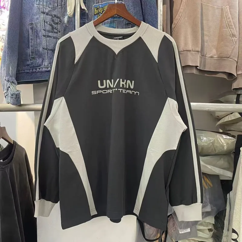 

Retro Color Blo Long Sve round Ne T-irt Streetwear Loose Casual Base irt Top Trendy for Men And Women