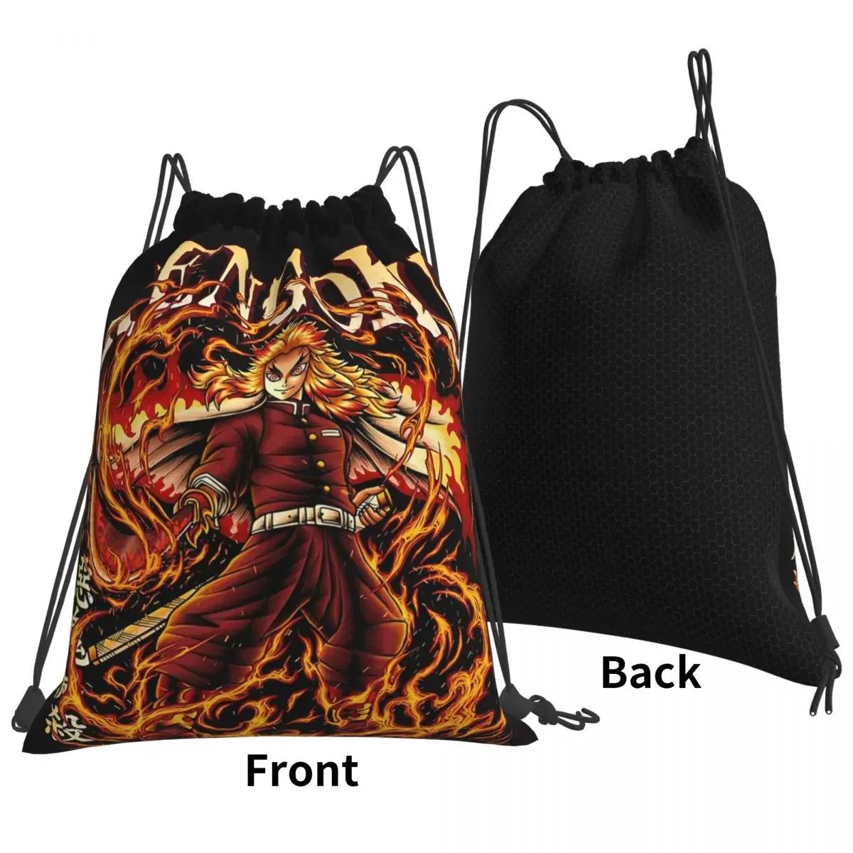 악마 슬레이어 Rengoku 배낭 패션 휴대용 Drawstring 가방 스포츠 가방 남자 여자 학교 가방