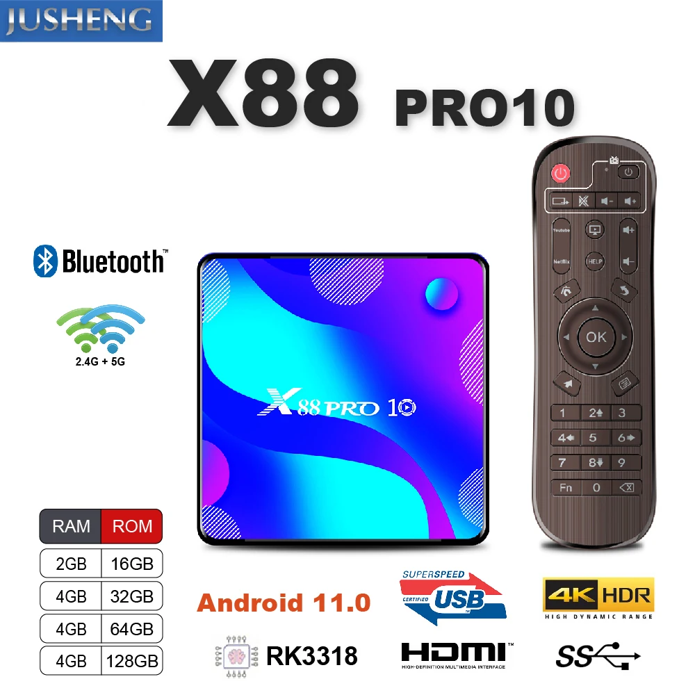 

X88 Pro 10 Android 11.0 Smart TV Box 4GB 64GB RK3318 USB3.0 1080P H.265 4K 60fps Google Player IP&TV Set Top Boxes Midea