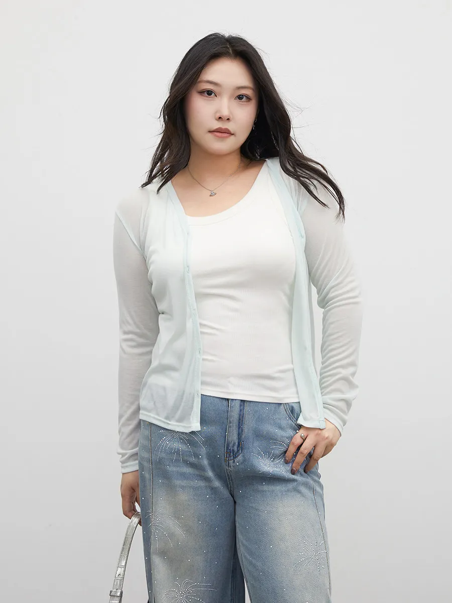 CHIC VEN Women's Cardigans Casual Loose V-neck Slightly Transparent Knitted Coats Solid Versatile Female Overcoat Autumn 2026