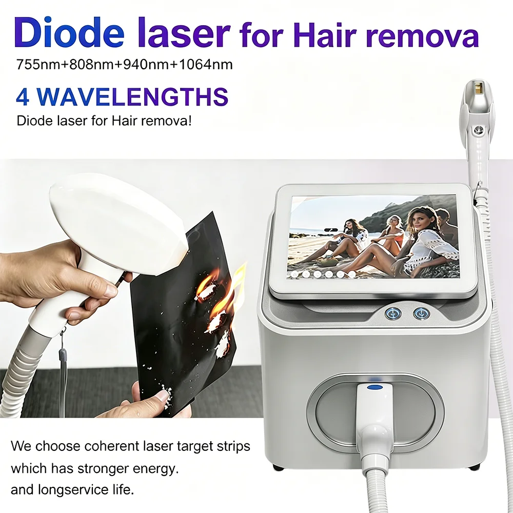 

4000W Diode Laser Hair Removal Machine 4 Wavelengths 755/808/940/1064nm Titanium Ice Painless Permanent Body Hair Removal Device
