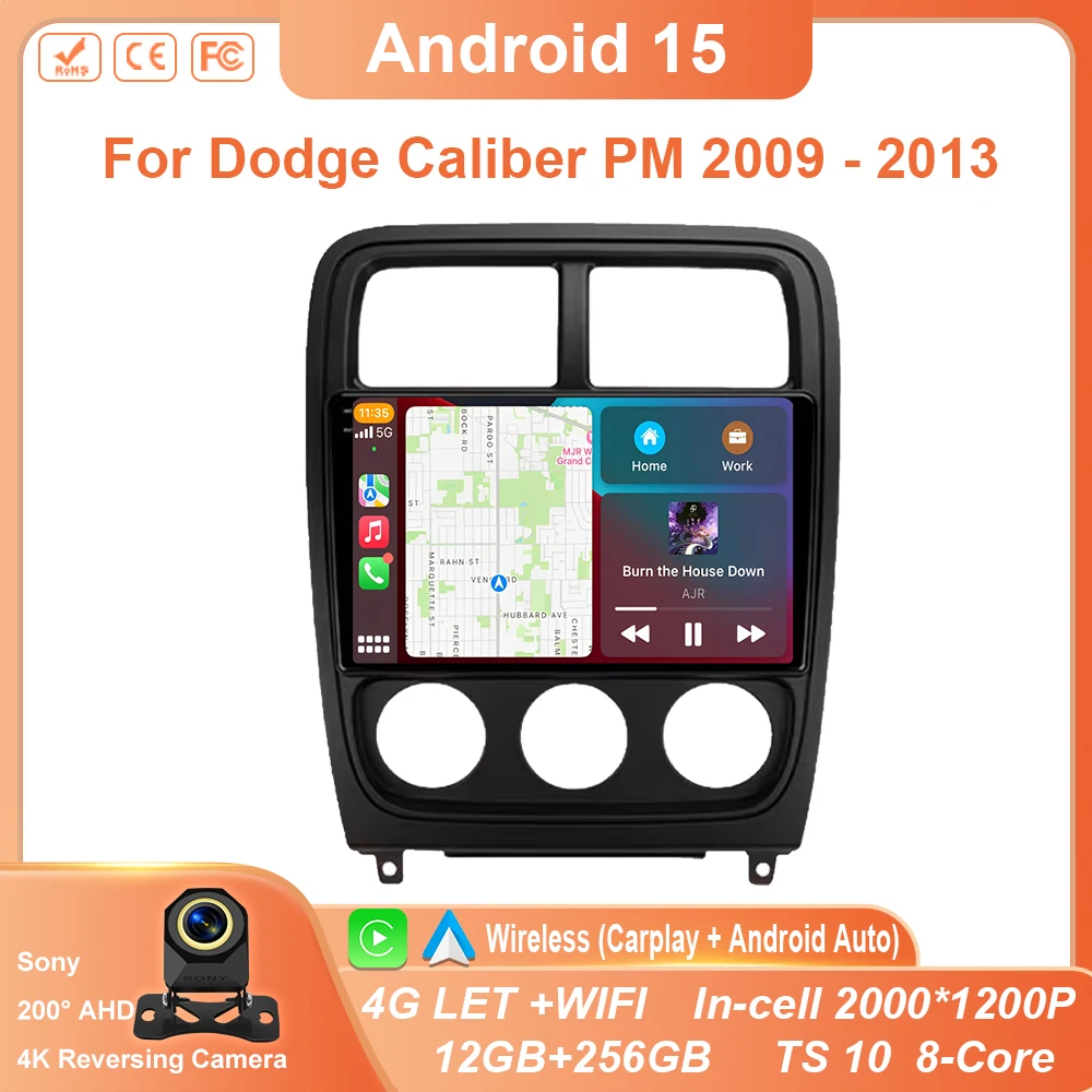 

Автомобильный радиоприемник для Dodge Caliber PM 2009-2013, Android Auto BT Carplay, GPS-навигация, мультимедийный видеоплеер, стерео 4G без 2din DVD