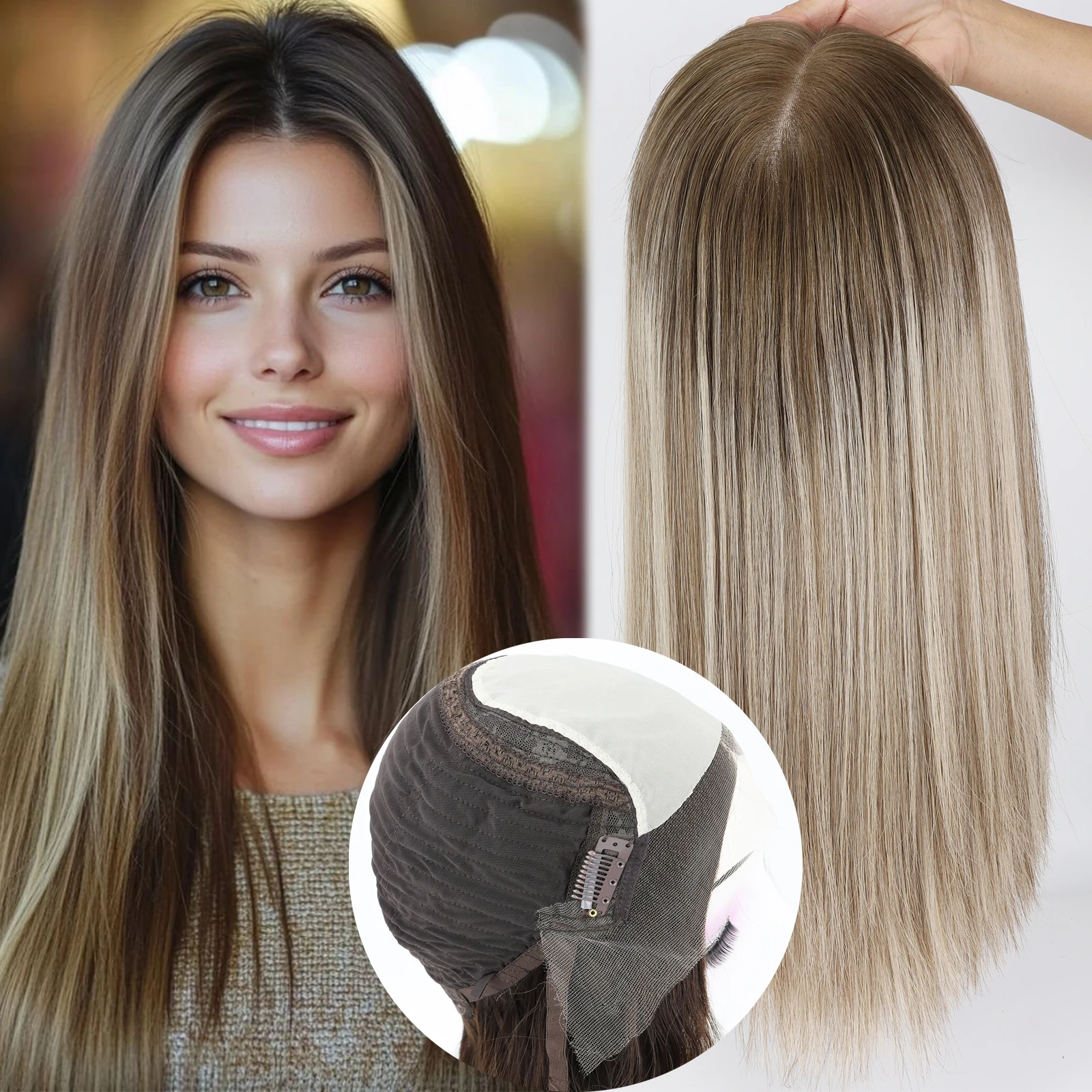 Еврейский парик из шелковой ткани, 16 дюймов, настоящий парик из натуральных европейских человеческих волос для женщин # 8D-60 Выделенная блондинка с отбеленными узлами Кошерный