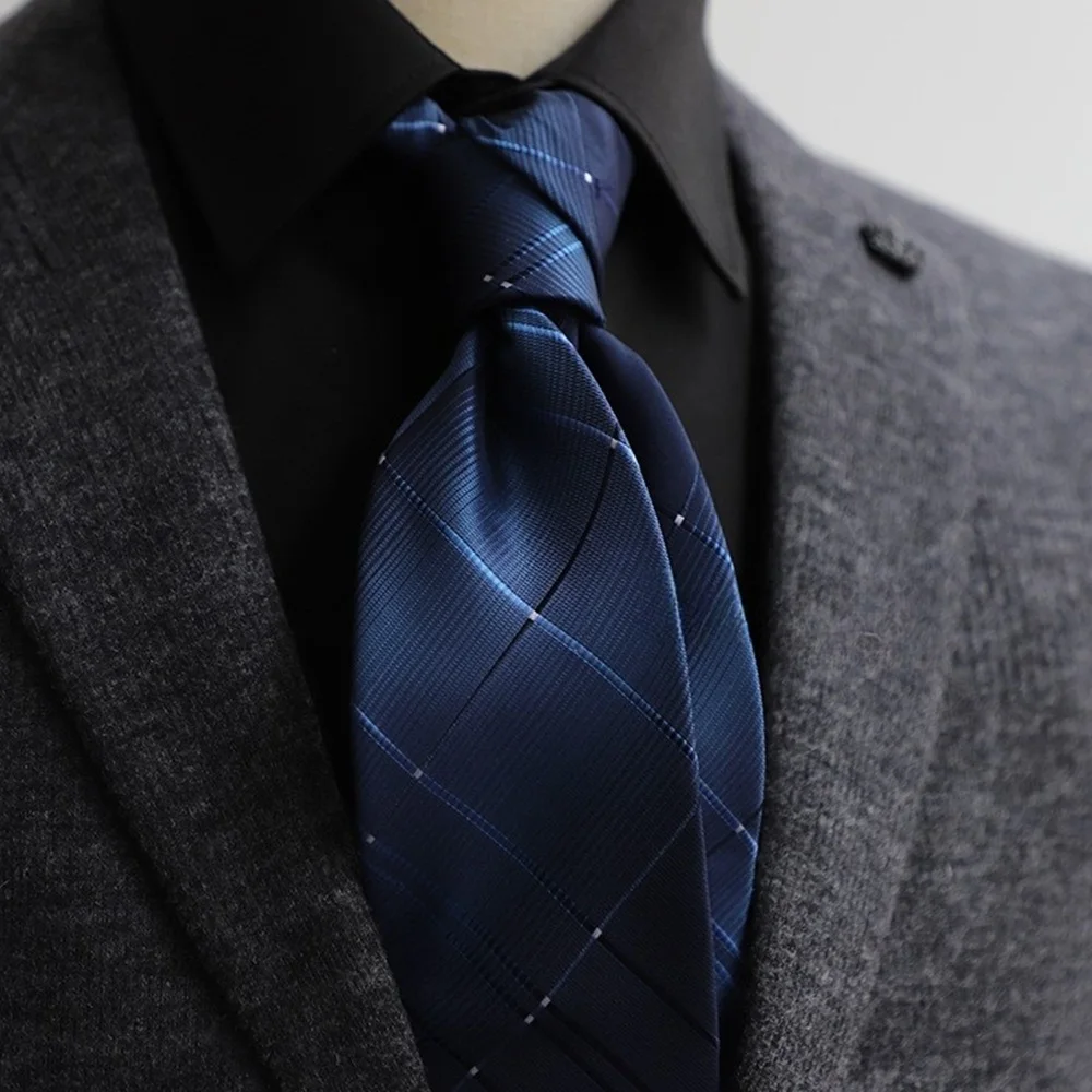High Quality 8Cm Men Tie Suit Professional Necktie For Men Black Checkered Blue Wine Red Stripe