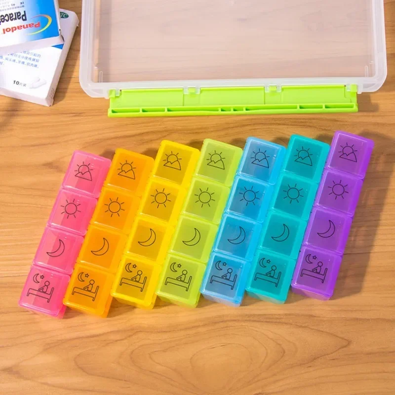 1PCS 4 Row 28 Squares Pillbox Storage Box for Pills Portable Weekly  7 Days Medication Case Pill Container Organizer Plastic Box