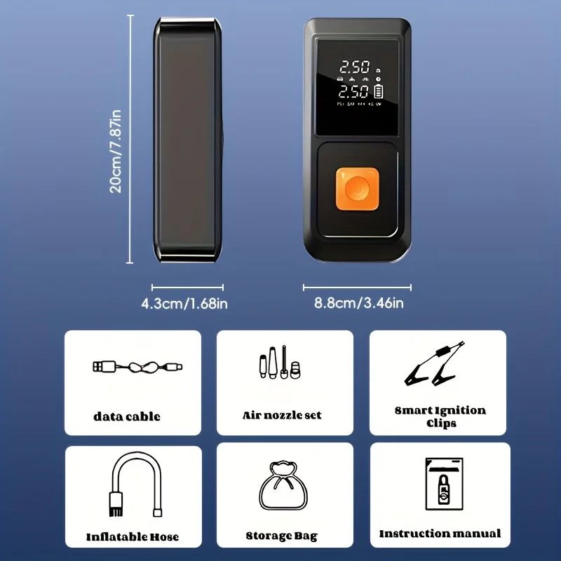 A Portable Car Emergency Start Power Supply, 6000mAh Large Capacity Battery, 150PSI, Dual Safety Protection, Lightweight And Dual Function, Lighting, Fast Inflation, Preferred Halloween/Christmas Gift, Essential for Outdoor Travel And Camping view 2