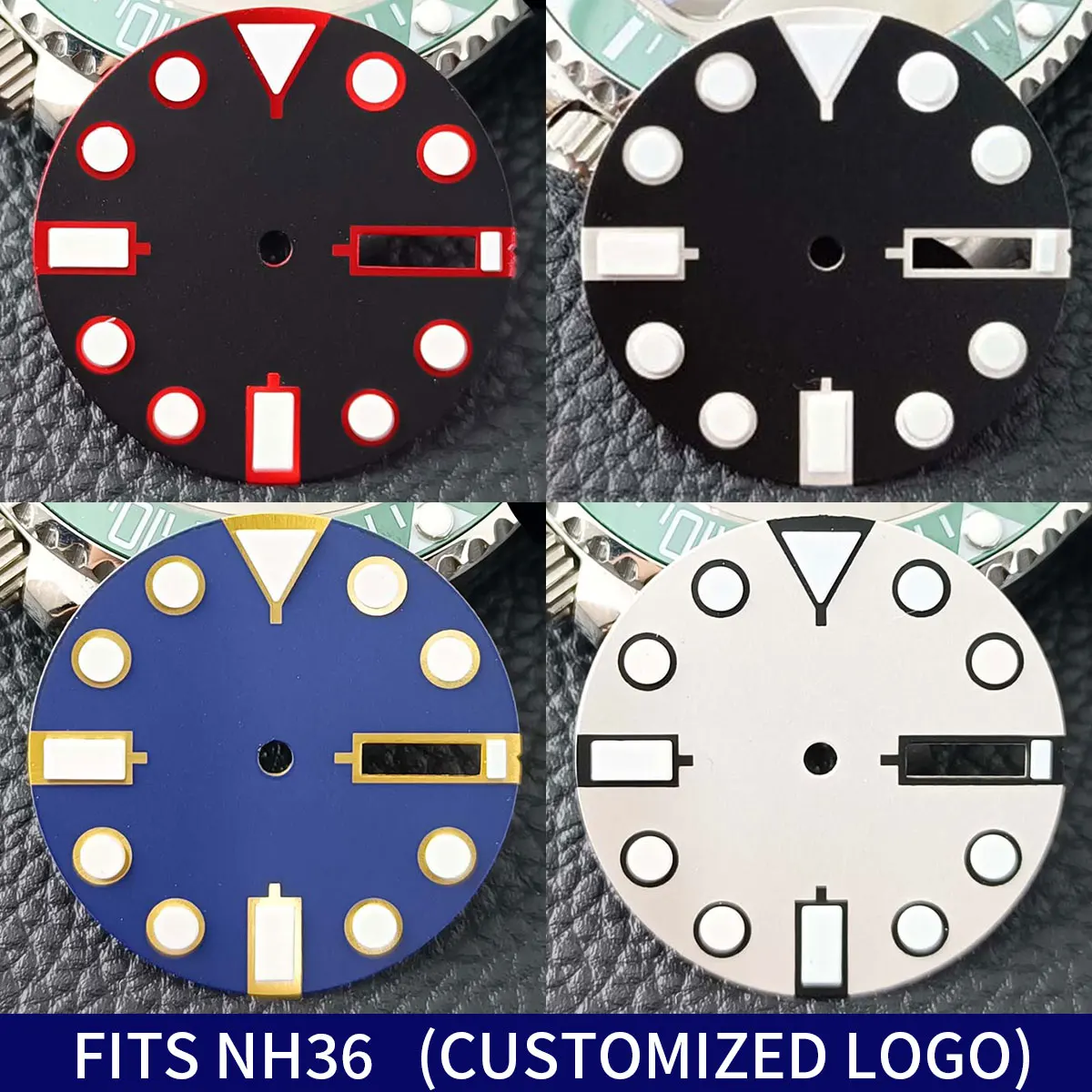 28.5MM Diameter Watch Dial Green Luminous Dial for NH35/36  Watch Movement Accessories Watch Parts For Wristwatches