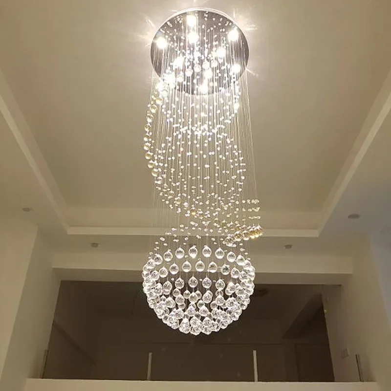 Imagem -02 - Modern Crystal Spiral Chandelier Iluminação Escadaria Long Loft Lights Raindrop For Villa Hall And Living Room Ball