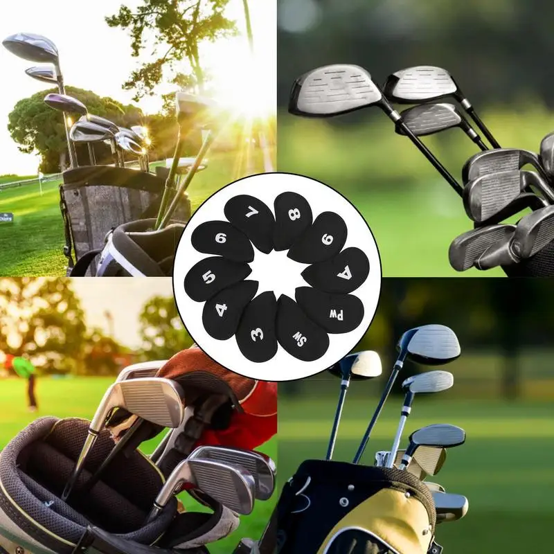 10Pcs Golf Head Covers Golf Club Iron Head Protector Cover Golf Headcovers Driver Fairway Hybrid Putter Cover Golf Accessories