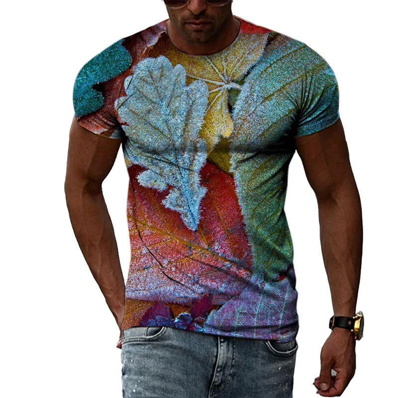 

Plant Leaf Graphics T Shirt Fashion Creativity Short Sleeve Colorful 3D Printed T-shirt Summer Casual O Neck Loose Tees Tops