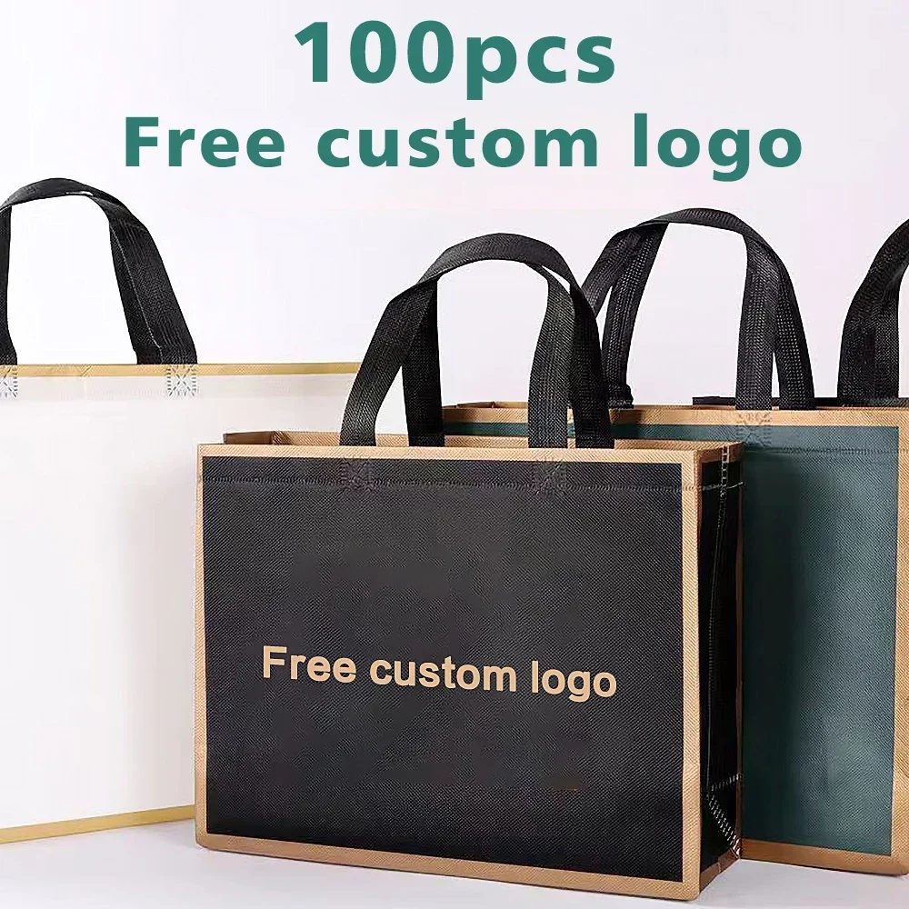 100pcs Double sided Print Logo Waterproof film non-woven fabric Gift Bag Phnom Penh Advertising Shopping Eco Bag Customized Logo