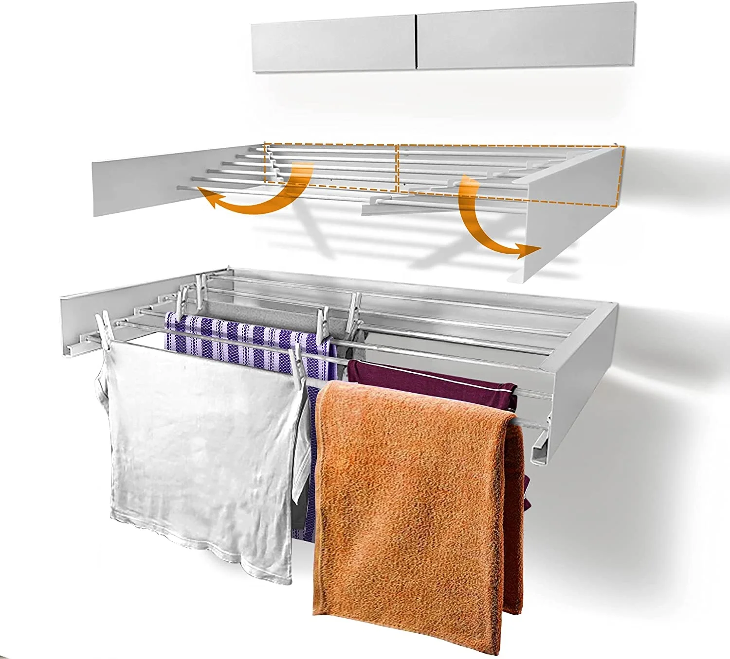 Heavy-Duty Metal Retractable Laundry Stand Space-Saving Wall-Mounted Folding Towel Clothes Drying Hanging Rack for Living Room