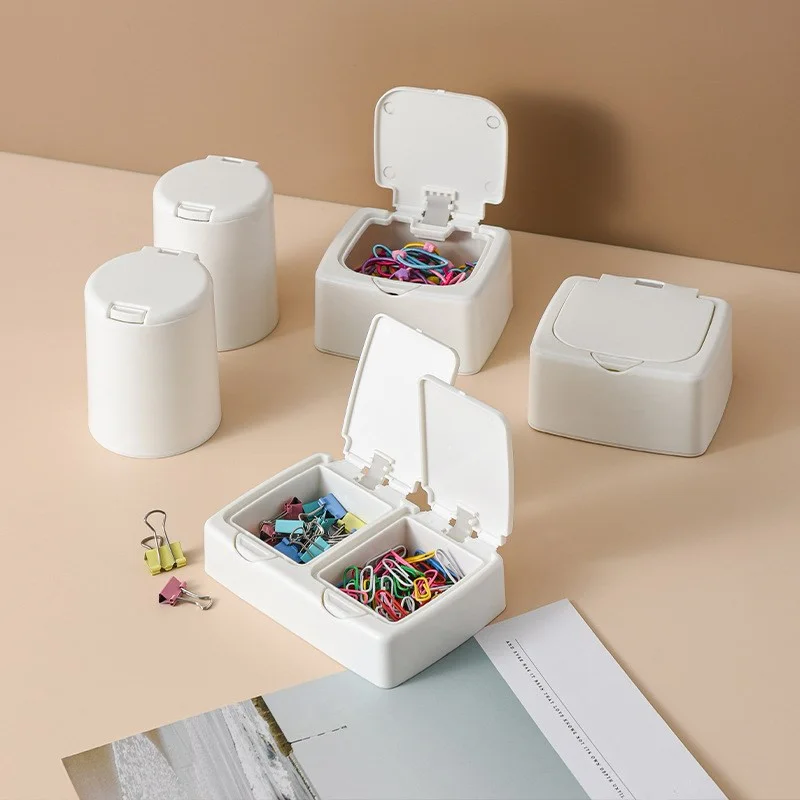 Mini Desktop Storage Box Button-operated Cover Pop-up Style Plastic Organizer Small Jewelry Stationery Dustproof Container