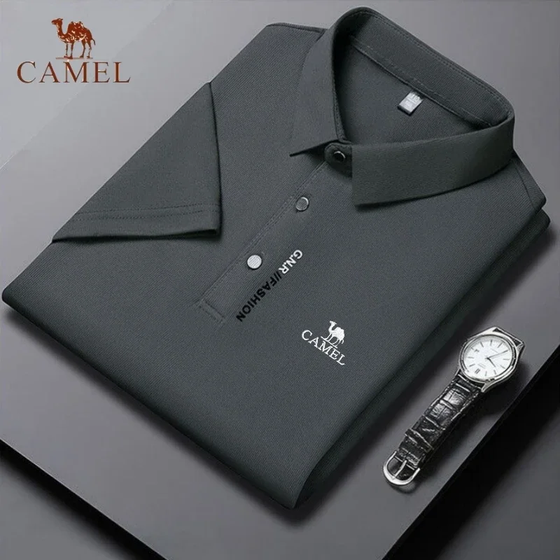 New Summer Embroidered CAMEL Silk Polo Shirt, High End Men\'s Fashion, Casual, Smooth, Comfortable and Breathable T-shirt Top