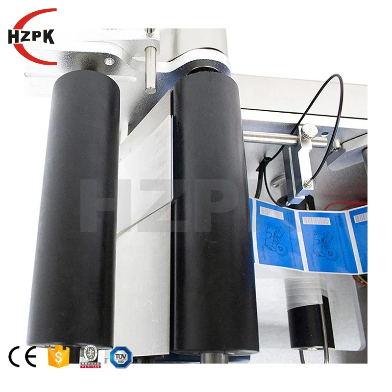 HZPK MT-50 กึ่งอัตโนมัติเดสก์ท็อปรอบแก้วสัตว์เลี้ยงขวดคู่มือ Self กาวเครื่องติดฉลากราคาขวด 20-120 มม.อลูมิเนียม