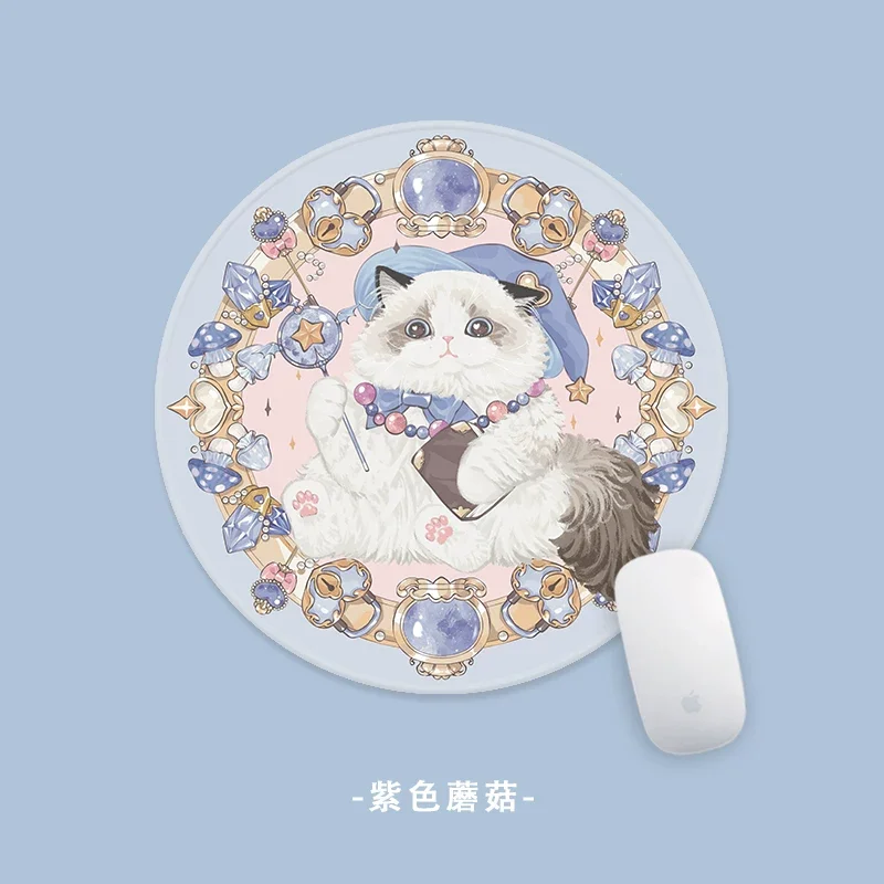 Original Cartoon Cats Ragdoll Cute Kawaii Small Round Rubber Mouse Pads Anti Slip for Girls Keyboard Computer Office Study Dorms