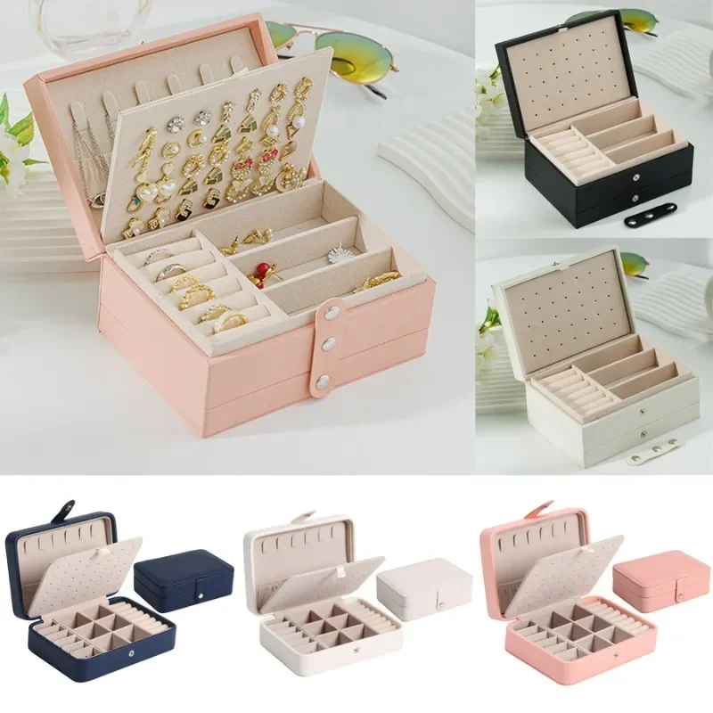

Fashion PU Leather Jewellery Storage Boxes Portable Travel Jewelry Box Necklace Earrings Ring Jewelry Organizer Display Case2028