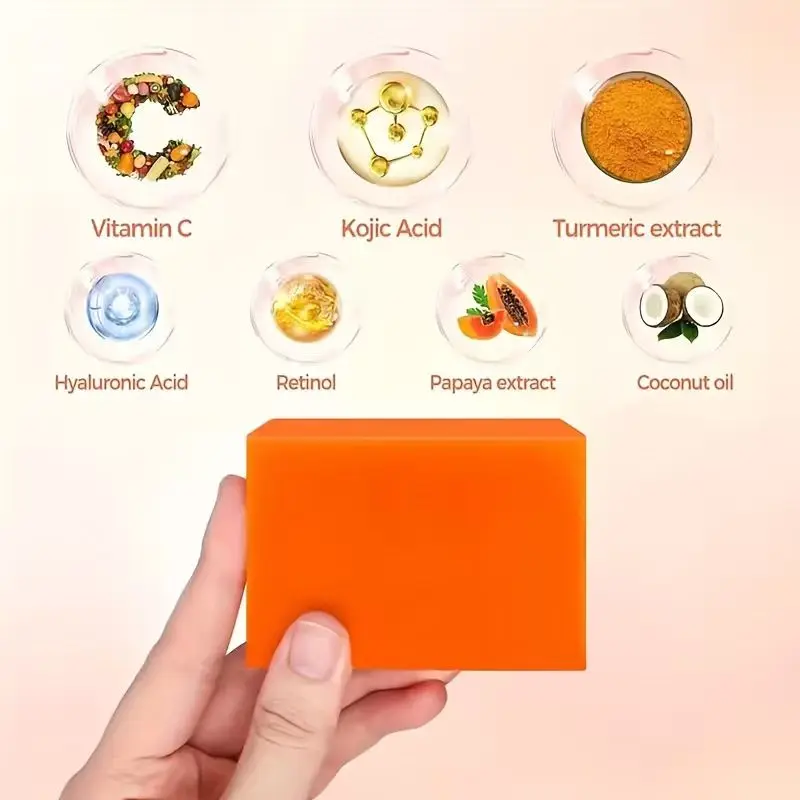 4pcs Lemon Soap Koji Acid Handmade Soap Turmeric Soap Bath Soap, Used for Bathing and Washing Face, Unisex image 3