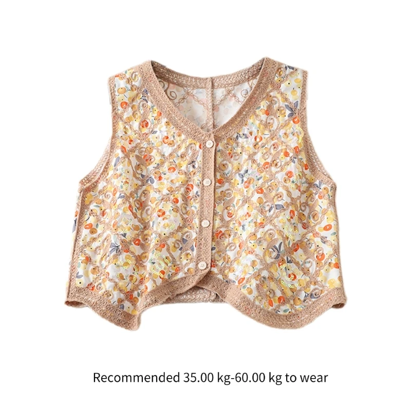 Sleeveless Open Front Cardigans Vests Lightweight Florals Embroidery Cardigans