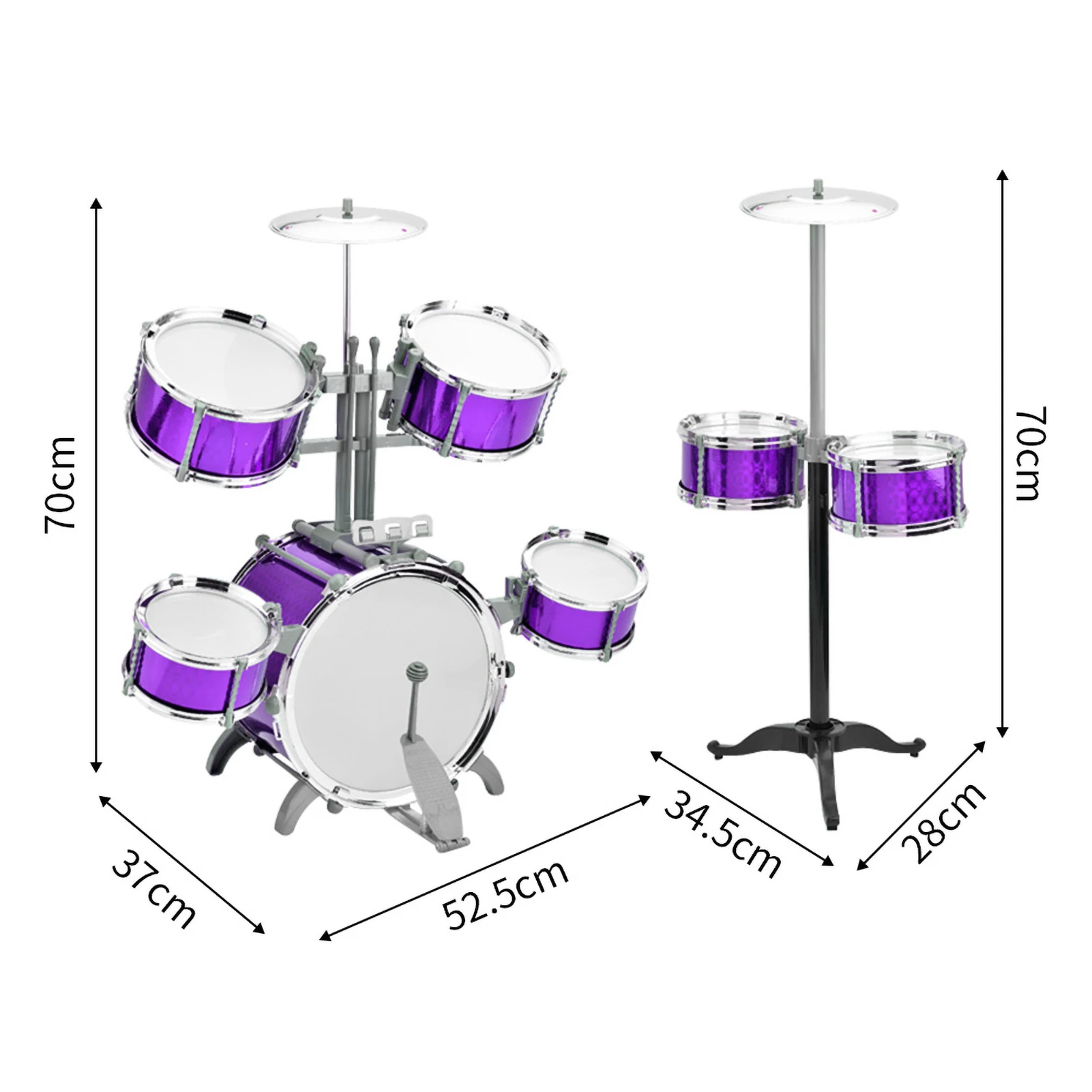 

Drum Set Jazz Drum Kit with Stool 7 Drums Musical Percussion Instruments for Beginner Holiday Gifts Thickened PVC Drumhead Easy