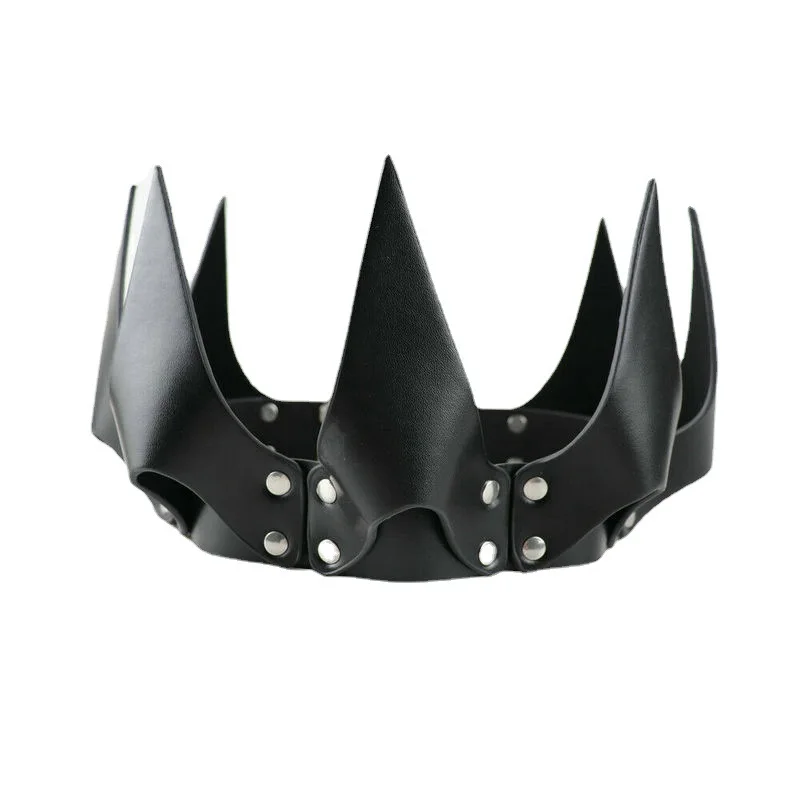 TleMeny Sexy Leder Crown Maske Bdsm Fetisch Kopf Schwarz Cosplay Gesicht Erwachsene Halloween Karneval Club Maskerade Partei Maske Sex Spielzeug