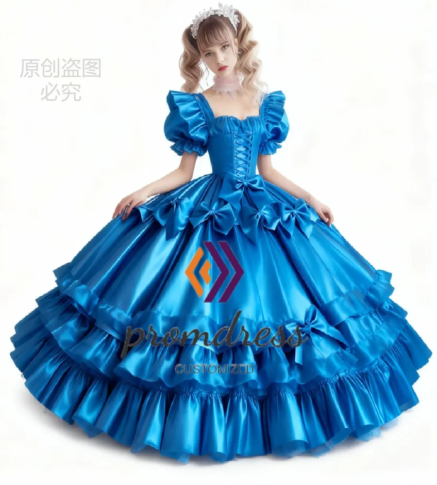 

Glamorous Blue Enchantress Evening Dress With Puff Sleeve Ball Gown Costume Victorian Prom Dress 2026 Corset Cosplay Anime Party