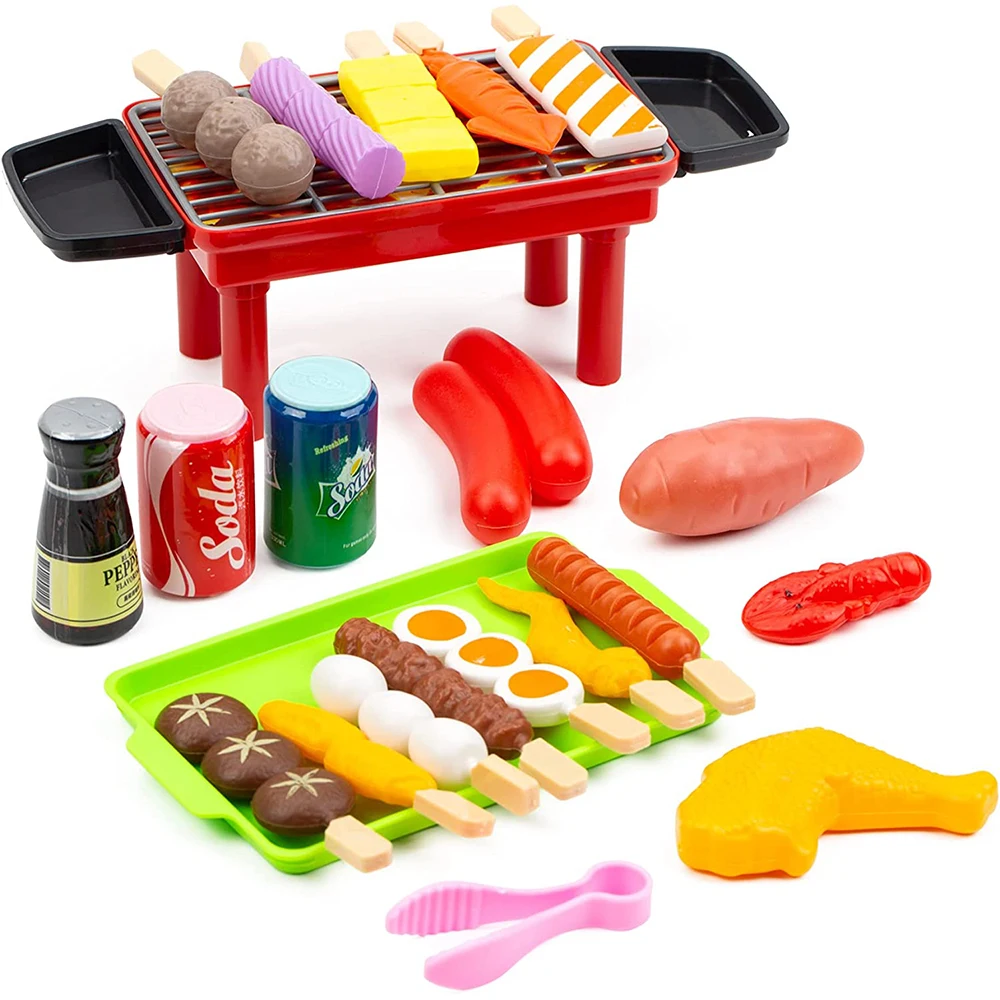 Crianças mini churrasco playset fingir jogar comida grill conjunto de brinquedo churrasco cozinha cozinhar ferramentas papel pequeno acampamento para crianças presentes