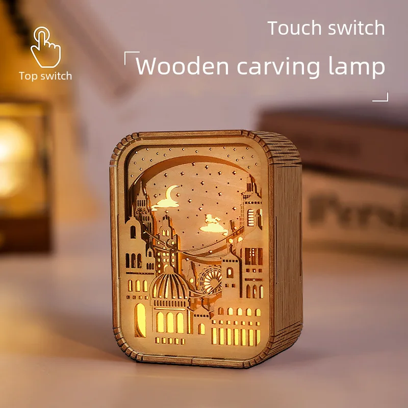 Flying Warm Wood Carving Lamp Customized Paper Carving Laser Laser Dunhuang Small Night Lamp Decoration