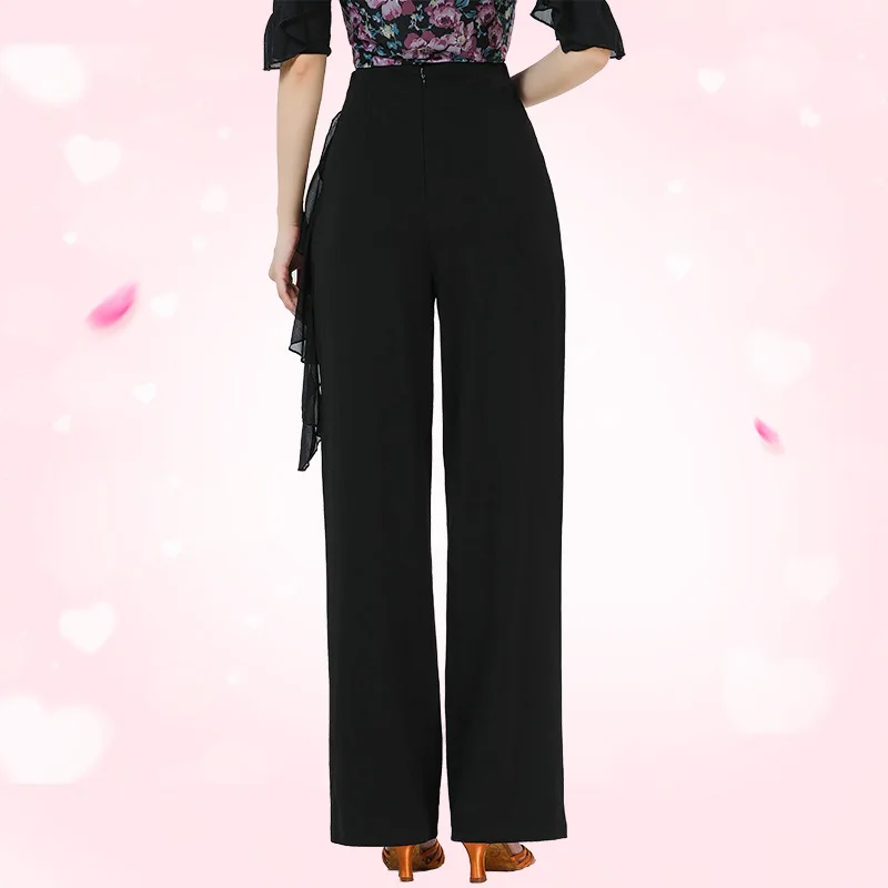 여성용 리본 하이 웨이스트 라틴 댄스 바지, 스트레이트 레그 바지, Jiteba 세일러 댄스 바지, 현대 무용 연습 볼룸 코스튬