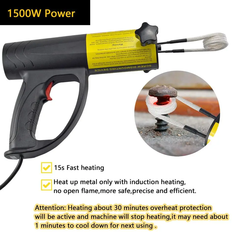 1500W Induction Heater Bolt Removal Kit Handheld Heating Tool 4 Coils Fast Heat Up Safe & Efficient Operation with LED Light