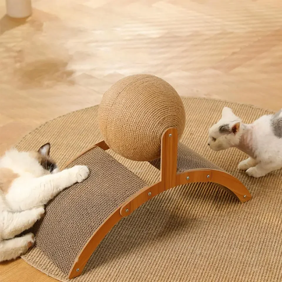 Hölzerner Katzenkratzball, 2-in-1-Kratzball für Katzen, Sisal-Kratzbrett, verschleißfestes Schleifpfoten-Spielzeug, Massivholzschaber für Katzen – Detail 5