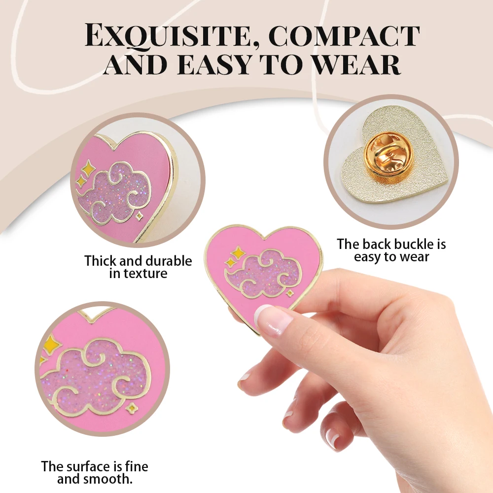 Anime Secret Organization Akatsuki Brooch  Pink Heart-Shaped Glitter Badge Accessory Bag Charm Fashionable Lapel Enamel Pin Jewe
