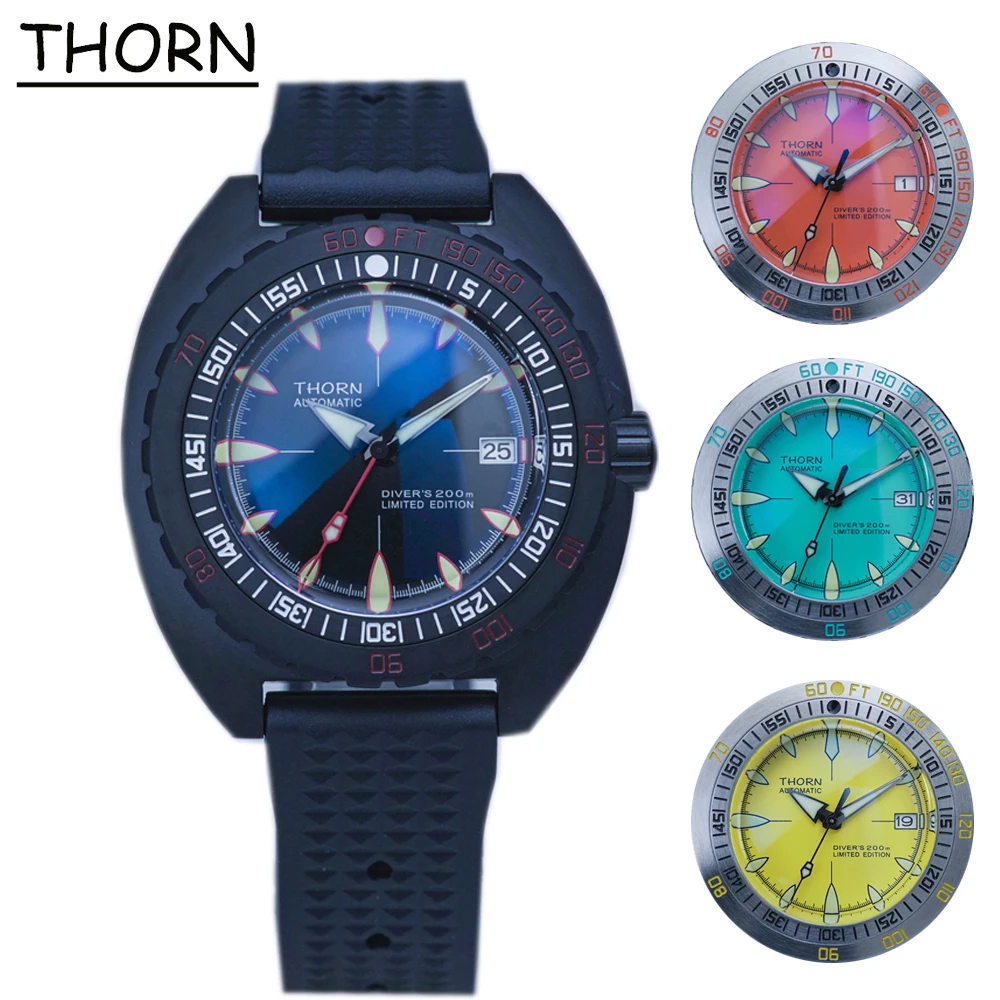 THORN Shirryu Sub300T Homage Diver Watch Automatic Mechanical 200m Water Resistant Watches 44mm Bubble Sapphire Glass Wristwatch