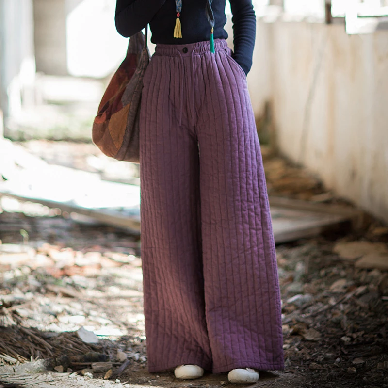 Épais chaud coton lin pantalons décontractés femmes nouveauté 2025 hiver Style Vintage couleur unie ample femme jambe large pantalon M2079