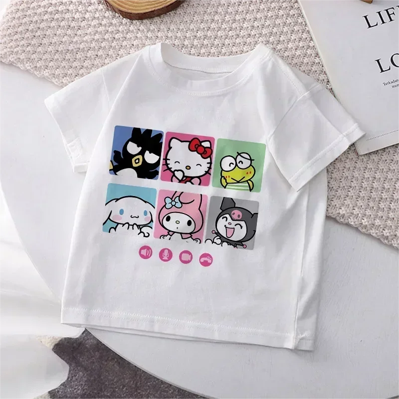 

Детская футболка Hello Kitty Y2k, хлопковые футболки Sanrio Kuromi Melody с аниме, уличная одежда с героями мультфильмов для девочек и мальчиков, повседневная одежда