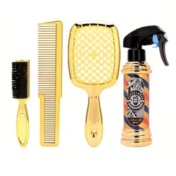 3/4pcs Barber Gold Silver Set Includes Water Spray Men Oil Head Comb  Neck Brush Duster Fade Brush Hair  Professional hair tool