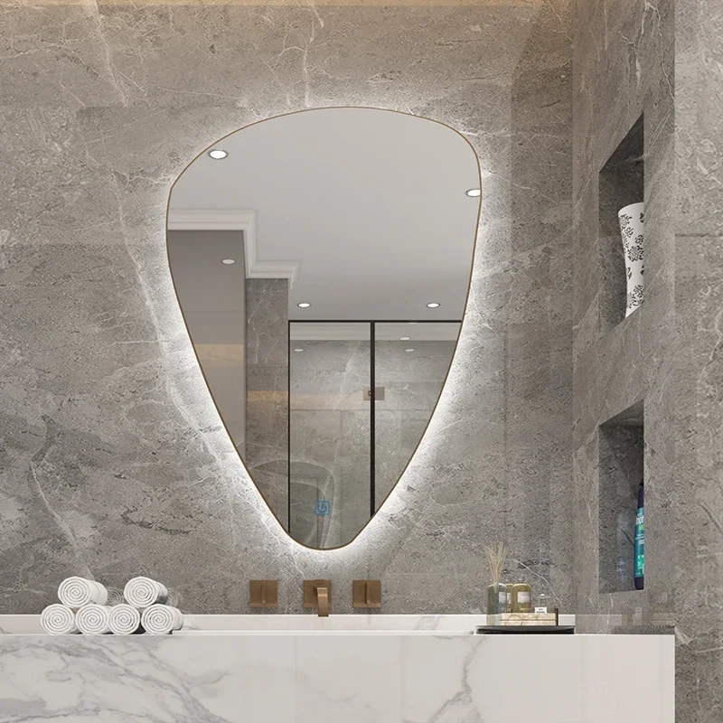 

light luxury water drop special-shaped bathroom mirror bathroom irregular mirror frameless touch screen with light wall hanging