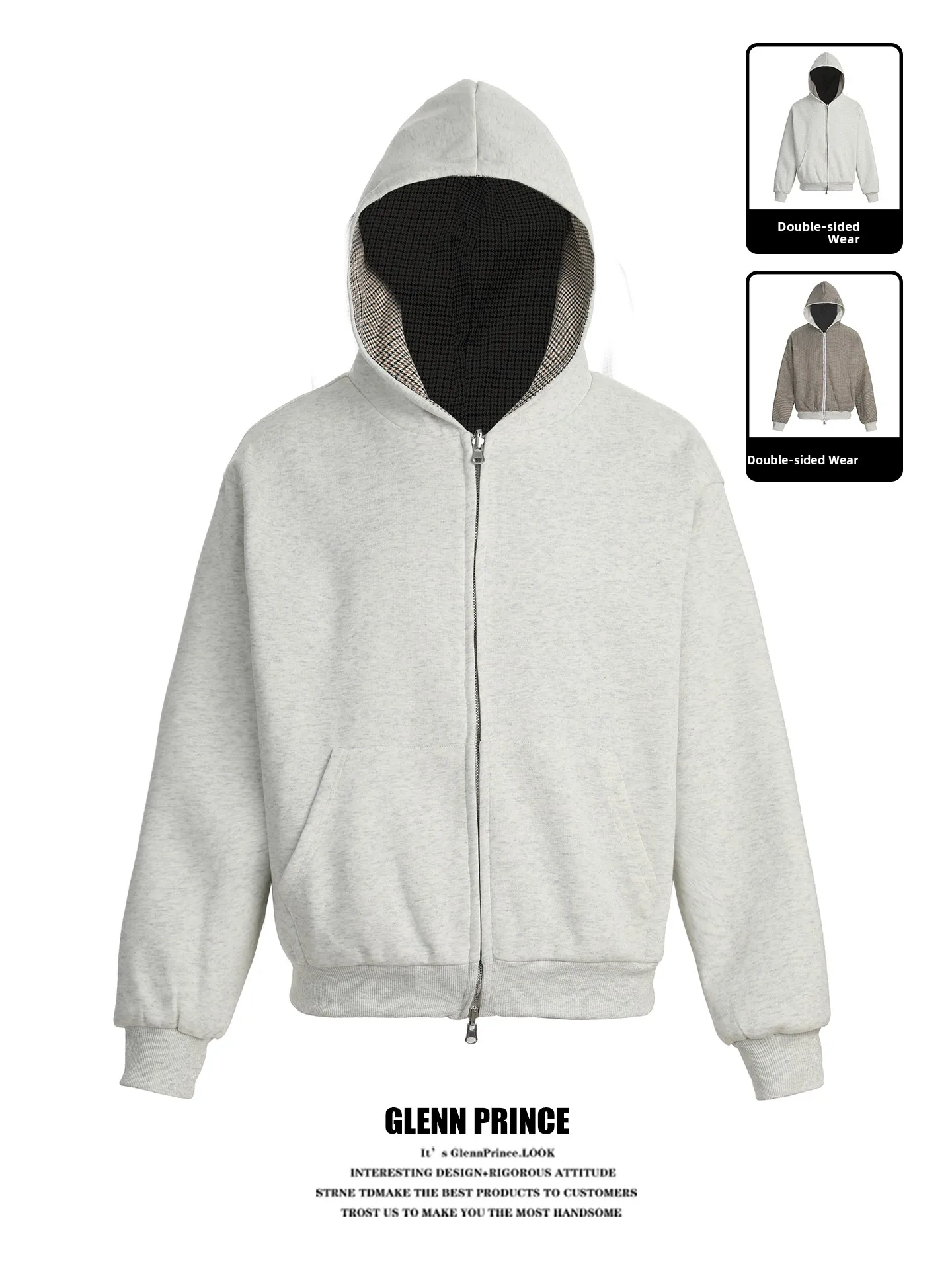 

Double-Sided Wear Oversize Hoodie Men's Loose Plaid Color Blo Zipper Jaet Open Cardigan Casual Sle Spring Autumn Cotton...