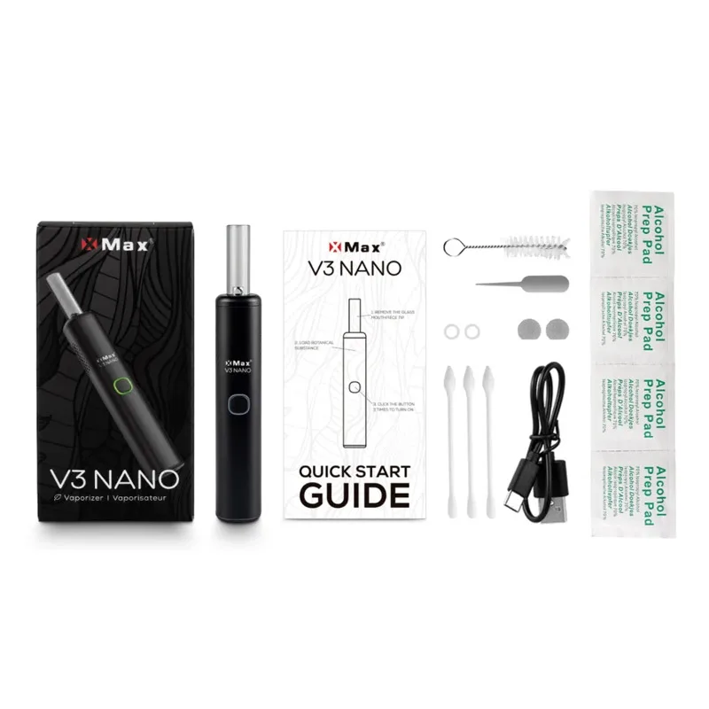 Original Xmax V3 Nano Kit ปากกา Vape Wax & สมุนไพรแห้ง Vaporizer 1000mAh แบตเตอรี่ USB-C Charger แก้วปากเป่าอิเล็กทรอนิกส์บุหรี่