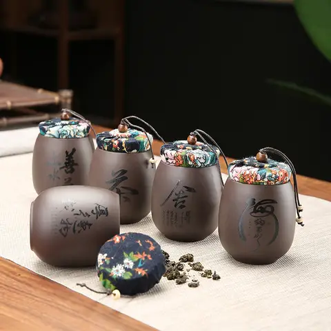 중국 세라믹 차 항아리 보라색 모래 검은 진흙 Pu'er 방습 밀봉 휴대용 항아리