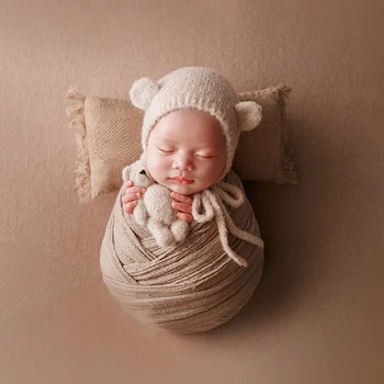 INS stijl pasgeboren fotografie rekwisieten gebreide beer hoed doek ballon decoratie katoenen garen gewikkeld babyfoto schattig thema fotoset