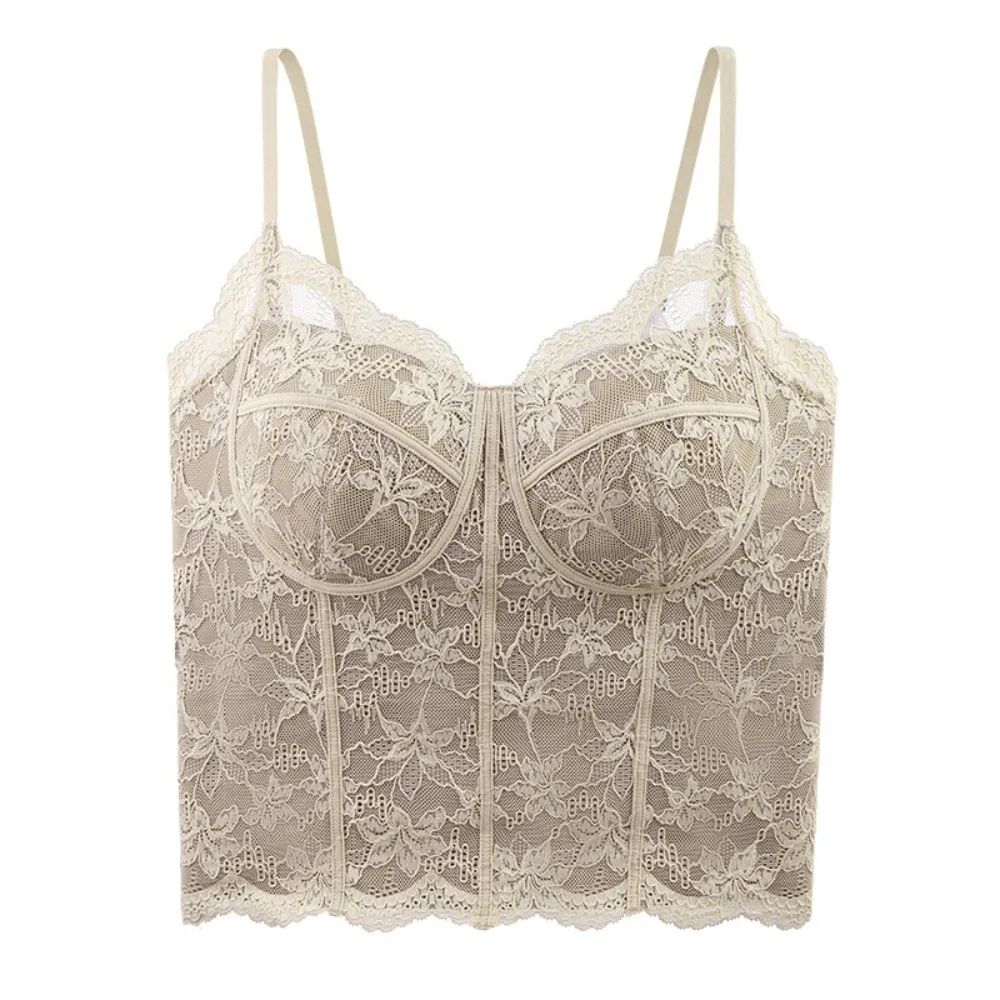 

Fashion Mesh Flower Slim Lace Crop Top Bottoming Shirt Sweet Girl's Vest Top Spicy Girls Style Summer Camisole with Pads Women