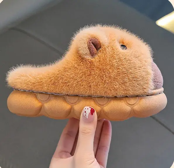 Capybara Kinder Hausschuhe Niedliche Flauschige Winter 2025, Indoor Hause Baumwolle Schuhe Frau Warme Bequeme Cartoon Plüsch Boden Schuhe – Detail 5